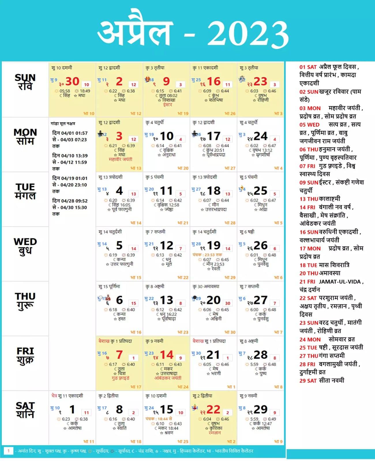 Thakur Prasad calender 2023 April ठाकुर प्रसाद कैलेंडर 2023 अप्रैल